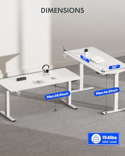 FLEXISPOT 71" x 32" Office Standing Desk, Height Adjustable Sit-Stand Desk, Quiet & Stable, with Cable Management & Cup Holder, for Commercial Use, White Top (2 Packages)