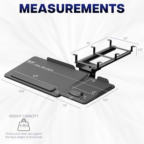 VIVO Adjustable 27 x 12 inch Under Desk Keyboard Tray with 2-Part Tilting Design, Ergonomic Under Table Mount with Padding, Black, Mount-KBTM1