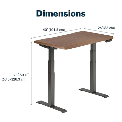 Vari ComfortEdge 40x26 Inch Adjustable Standing Desk – Small Electric Sit Stand VariDesk for Apartment, Bedroom, or Home Office + Beveled Edge, Tool-Free Assembly (Walnut)
