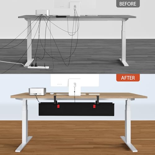 Univivi No Drill Under Desk Cable Management Tray, 36" Cord Organizer for Table, Clamp/Screw Mount Desk Cable Management, Premium Fabric Cable Management Tray for Office, Home