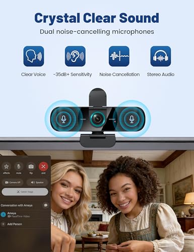 RUWBY Pro HD 1080p Webcam at 30fps with Dual Microphones, External USB Camera for PC/Laptop, Tabletop Tripod Included