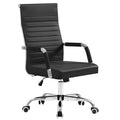 Furmax Ergonomic Office Desk Chair, Executive Ribbed Mid-Back PU Leather Conference Room Chair Adjustable Swivel Chair with Arms (1, Black)