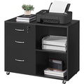 Yaheetech Black File Cabinet with Lock for Letter, A4 Size,3 Drawer Lateral Cabinet Printer Stand with Open Storage Compartments for Home Office, Black