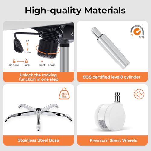 shipborne Office Chair Ergonomic Office Chair with Lumbar Support, Head Support, Rocking Function, FLIP-up Armrests, Mesh High Back Chair Home Office Desk Chair, Suitable for Home, Office, White