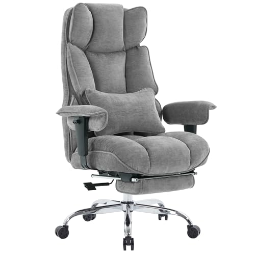 Efomao Executive Office Chair, Soft-Cushioned Computer Chair with Foot Rest, Fabric Home Office Desk Chairs, Big and Tall Office Chairs, Grey