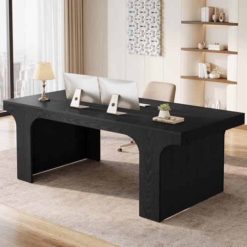 Tribesigns 70.87" Executive Office Desk, Large Workspace Computer Desk, Modern Wooden Writing Table Simple Business Furniture with Arched Design for Home Office, Sturdy Room, Black