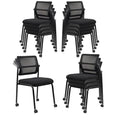 CLATINA 12PK Mesh Stacking Office Desk Chairs with Wheels, Portable Stackable Bulk Waiting Room Armless Chair with Adjustable Back & Fabric Seat for Guest Lobby Side School Church Conference Break
