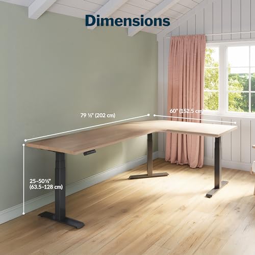 Vari ComfortEdge 80x60 L-Shape Electric Standing Desk – Height Adjustable Sit-Stand VariDesk for Corner Office with Reversible Left/Right Design – Light Wood Top/Slate Legs (Ships in 3 Boxes)