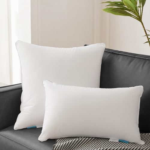 Oubonun 12x20 Lumbar Throw Pillow Inserts 2 Pack, 100% Cotton Breathable Cover Plump Rectangle Square Cushion Inserts White Decorative Pillows for Living Room Bedroom Office