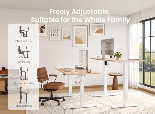 BANTI 48 × 24 Inches Standing Desk, Ergonomic, Electric Height Adjustable, Sit and Stand Up, Computer Office Desk with Splice Board, White Frame/Maple Top