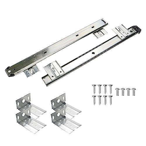 KUMGROT Keyboard Tray Slides 14" Silver Cold Rolled Steel Computer Drawer Tray Ball Bearing Keyboard Slides with Adjustable Height Bracket