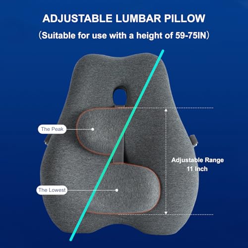 Adjustable Lumbar Support Pillow for Office Chair Improve Lower Back Pain Relief & Sitting Posture Back Support Pillow with Adjustable Slider Ergonomic Memory Foam Back Cushion for Long Sitting（1 Pcs）