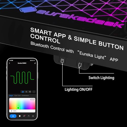 EUREKA ERGONOMIC RGB LED Gaming Desk, Music Sync Lights Up Tempered Glass Desktop, 43" GTG I43 Home Office Computer Table W Controller Rack 4 USB Charging Ports, APP Control