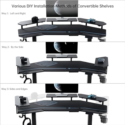 EUREKA ERGONOMIC Gaming Desk Adjustable Height Standing Desk 63" Wing Shaped Music Studio Table Workstation w Full Coverage Mousepad, 3 Stands, Dual Headphone/Cup Holder, Ipad-Slot