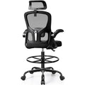 FINATI Drafting Chair, Tall Office Chair for Standing Desk, Ergonomic High Back with Headrest, Lumbar Support, Foot Ring and Flip-up Armrests, Black