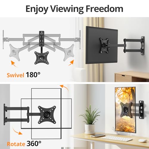 IWORKBOARD Full Motion TV Monitor Wall Mount Bracket for Most 13-32 Inch LED LCD Flat Curved Screen, Max VESA 100x100mm up to 33lbs, 360° Rotation Swivel Tilt Extension，Adjustable Articulating Arms