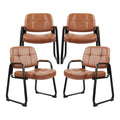 CLATINA Big & Tall 500 lbs Waiting Room Chairs with Padded Armrests and Sled Base, Leather Stationary No Wheels Office Guest Chair for Reception Lobby Home and Meeting Conference, Brown (4 Pack)