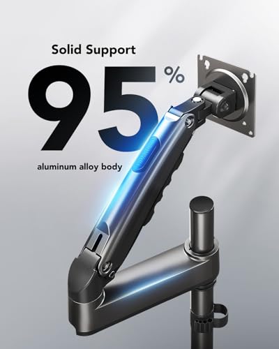 HUANUO Single Monitor Arm, Adjustable Desk Mount for 13-34 inch Screens, Holds 19.8lbs, 22.44 inch Max Height, Full Motion Swivel Gaming Monitor Stand with VESA 75x75mm and 100x100mm Compatibility