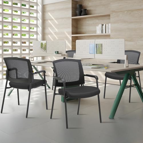 CLATINA Black Stacking Chairs Stackable Waiting Room Chairs with Armrest, Mesh Office Reception Guest Chair for Home Desk Conference Lobby Church Medical Meeting Training Ergonomic, Set of 8
