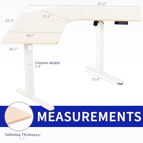VIVO Electric Corner L-Shaped 47 x 47 in Standing Desk, Memory Height Adjustment, Light Wood Top White Frame, DESK-E1L94C