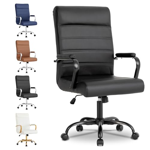 BOWTHY Office Desk Chair,Modern Conference Room Chairs,High Back Ergonomic Home ofiice Chair,Adjustable Height Swivel Executive Computer Chair with Padded Seat and Armrest,Pure Black