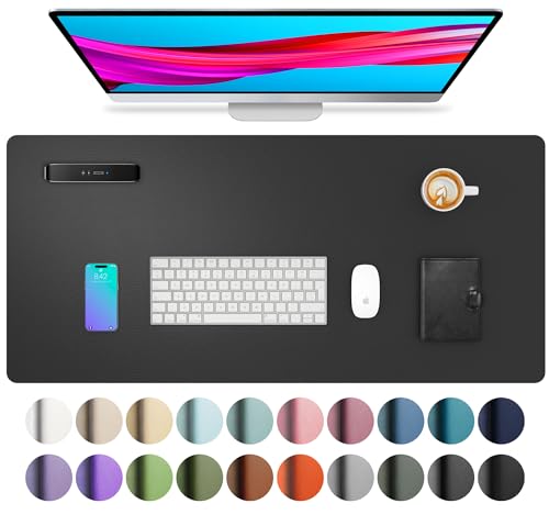 Aothia Leather Office Desk Pad Protector, Non-Slip PU Leather Desk Blotter, Waterproof Laptop Writing Mouse Pad for Office and Home, Black, 31.5" x 15.7"