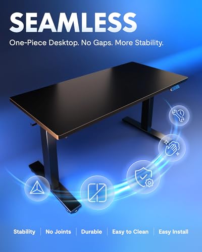 FLEXISPOT EN1 One-Piece Standing Desk, Electric Adjustable with 4 Memory Presets, 176 LBS Capacity, Stable & Quiet, Seamless Desktop for Home Office & Dual Monitors, 48"x30" Black