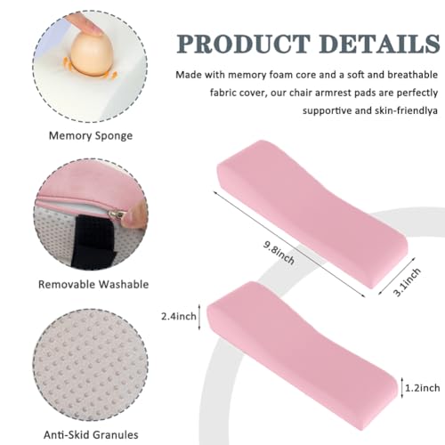 Shapeazy 2 Pack Office Chair Armrest Pads Covers,Arm Rest Pad with Memory Foam Elbow Pillow for Forearm Pressure Relief, Arm Rest Covers for Office Chairs, Wheelchair, Comfy Gaming Chair (Pink)