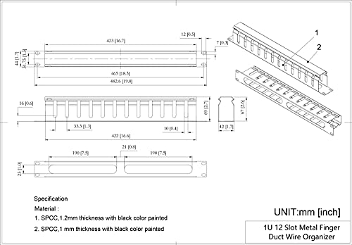 QiaoYoubang 2 Pack- Metal 1U 19 Inch Cable Manager 12 Big Slots Horizontal Rack Mount Wire Organizer Cable Management System with Cover and Mounting Screws for 19" Network Cabinet(1UCM12S2PC)