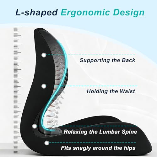 BANKQF Seat Cushion for Office Chair and Car, Lumbar Support Pillow for Office Chair, Memory Foam Ergonomic Seat Cushion for Long Sitting, Back & Tailbone Pain, Sciatica - Black