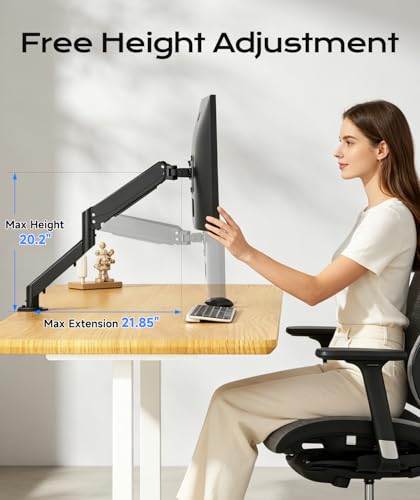 Pholiten Single Monitor Mount, Fully Adjustable Gas Spring Single Monitor Arm for up to 35 inch Screens, Computer Monitor Stand for Desk Holds up to 24lb, VESA 75/100mm, Black
