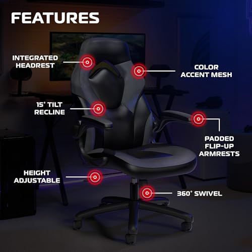 RESPAWN 3085 Ergonomic Gaming Chair for Adults, High Back Office Chair with Headrest and Flip Up Arms, Leather Racing Style Gaming Seat with Lumbar Support, Video Game Computer Desk Seat - Gray
