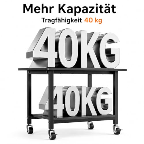 niffgaff Printer Stand with Lockable Wheels, 2-Tier Rolling Printer Cart with Storage Shelf, Compact Wood & Metal Printer Table for Home Office, Black, 20.1'' ×15.4'' ×14.6''