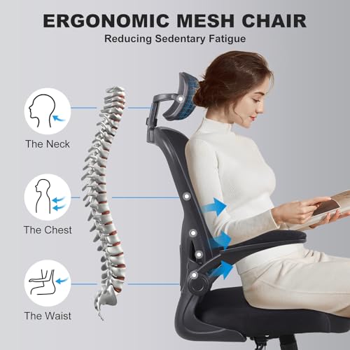 10 Pack Ergonomic Office Chair with 3D Adjustable Headrest, Mesh Home Office Desk Chairs with Lumbar Support & Flip-Up Armrests for Office, Home and Conference Room(10 Pack)