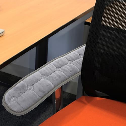 Garneck 2 Pack Office Chair Armrest Pads with Elastic Strap: Non-Slip Plush Gaming Chair Arm Covers Grey Soft Forearms Support Cushions for Desk Computer & Wheelchair