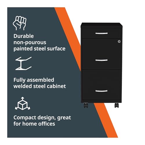 Lorell NuSparc Mobile 3 Drawer Locking Filing Cabinet | Pre-Assembled Steel Construction | Space-Saving Design is Perfect for Home and Small Office | Letter-Size | Assembled in North America