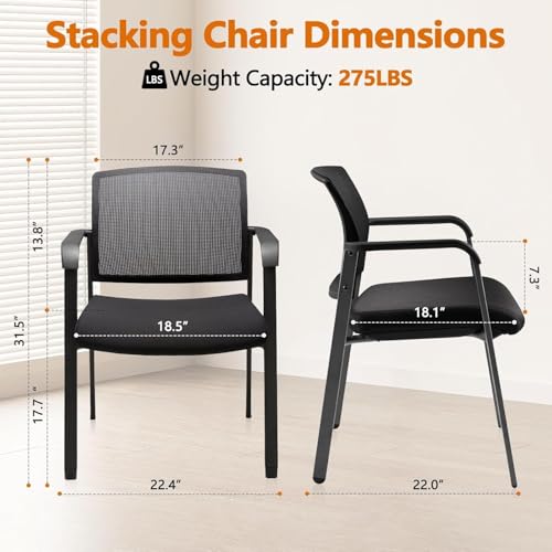 CLATINA No Wheels Conference Room Chairs Set of 8, Stackable Office Guest Reception Chair with Armrests, Mesh Back Waiting Room Chairs for Office, School, Lobby, Church, Black