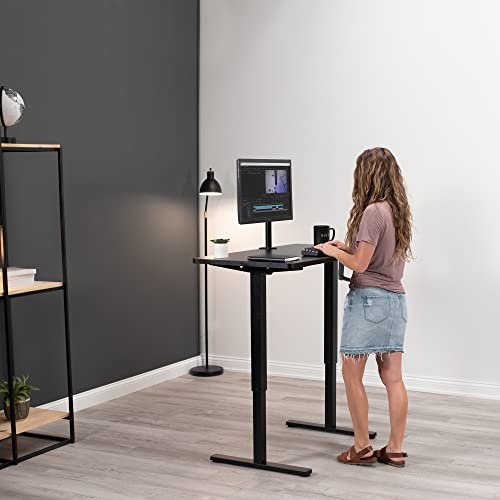 VIVO Manual Height Adjustable 43 x 24 inch Stand Up Desk, Rustic Vintage Brown Solid One-Piece Table Top, Black Frame, Standing Workstation with Foldable Handle, DESK-KIT-MB4N