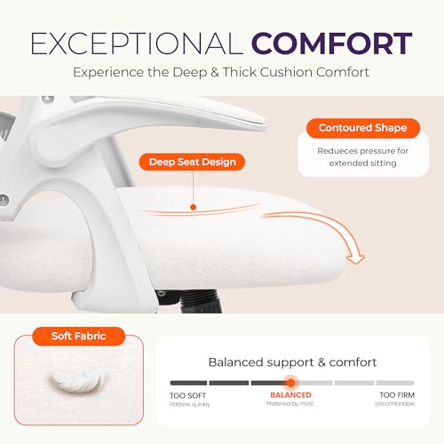 NEO CHAIR Office Desk Gaming Ergonomic Computer Chair with Lumbar Back Support Adjustable Height Swivel Rolling Wheels Flip-up Arms Mesh Chair for Home Vanity (Ivory)