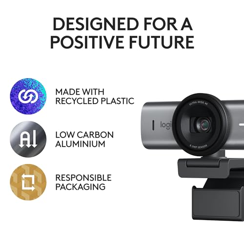 Logitech MX Brio Ultra HD 4K Webcam for Collaboration and Streaming, 1080p 60 FPS, Show Mode, Works with Microsoft Teams, Zoom, Google Meet, Nintendo Switch 2, Graphite