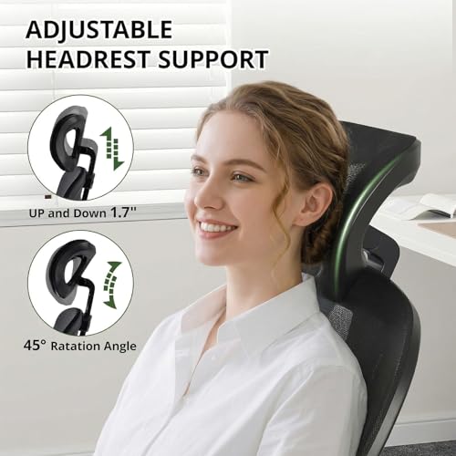 OHFILA Office Chair, Ergonomic Breathable Mesh,Flip-Up Arms and Adjustable High Back Lumbar Support,Comfy Computer Chair for Home Office (Black, 407)