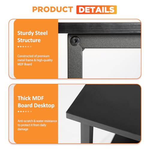 PayLessHere 39 Inch L-Shaped Computer Desk,Gaming Desk with Durable Metal Frame,Corner Desk with Reversible Storage Shelves for Home Office Gaming Study,Black (39 inch)