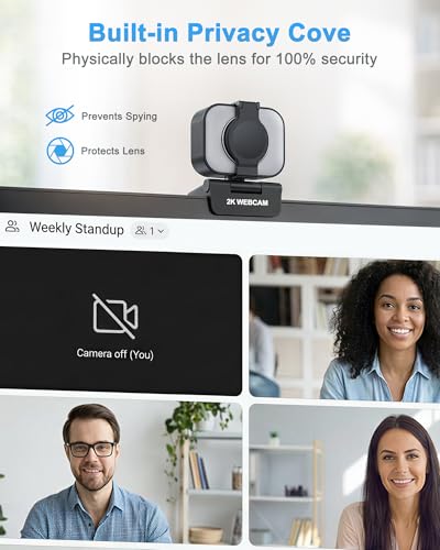 Atatat 2K Webcam for PC with Microphone & Light & Privacy Cover, Web Camera for Desktop/Laptop/Monitor/Mac, Autofocus USB Computer Camera for Zoom/Skype/Teams/Video Calling/Meeting/Streaming