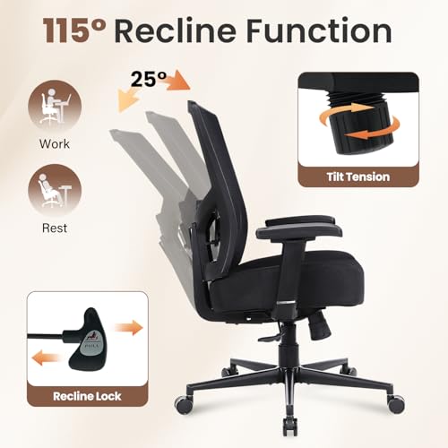 600lbs Big and Tall Office Chair with Adjustable Lumbar Support,Ergonomic Heavy Duty Office Chair for Heavy People,Mesh Desk Chair with Wide Seat for Home