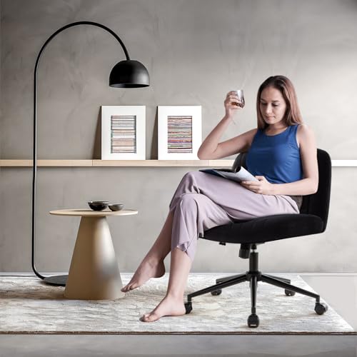 IWMH Criss Cross Chair Cross Legged Office Chair with Wheels Armless Wide Seat Desk Chairs Height Adjustable Computer Task Chairs Swivel Vanity Chair for Home Office Bedroom Make Up Small Space Black