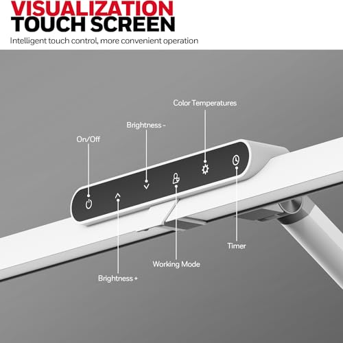 Honeywell LED Desk Lamp with Base - HJ1WT Sunturalux Eye-Caring Architect Desk Lamp for Home Office, 1200LM Computer Desk Light 4 Color Modes Stepless Dimming Task Desk Light with Timer Function White
