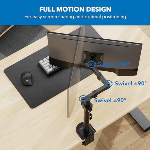 Mount-It! Single Monitor Arm Desk Mount for 17-32 Inch Screens, Holds up to 19.8 lbs, Full Motion Computer Monitor Stand, Steel, Clamp and Grommet Base, VESA 75x75 100x100, Cable Management, Black