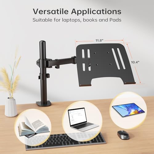 Afaloona Single Monitor and Laptop Mount for 13-32 Inch Screen or 11-17 Inch Notebook, Fully Adjustable Monitor Arm with Removable Vented Tray, Supports Up to 18 lbs, C-Clamp, VESA 75x75/100x100mm