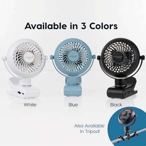 IRIS USA WOOZOO 3.5" Cordless Portable Clip On Fan, USB-C Rechargeable Fan, LED Light, Mosquito Repellent Tray, 360° Tilt, 3 Speeds,Bedside Kitchen Camping Golfing Outdoor Use, White