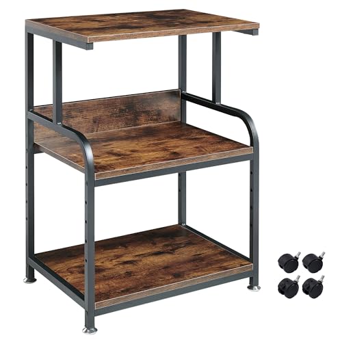 Fannova Printer Table Stand with Height Adjustable Shelf, 3 Tier Rolling Printer Cart with Wheels for Home Office Storage and Organization, Industrial Style